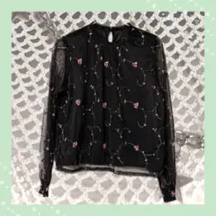 【alicia PAGEBOY】花柄刺繍 レース ブラウス ブラック F　重ね着のサムネイル