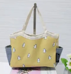 ミニグラニーバッグ ペンギン柄 マスタードイエロー 夏 バッグインバッグにも