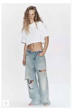 完売品⭐︎ZARA TRF ミッドライズ折り返しウエストデニムパンツ 32