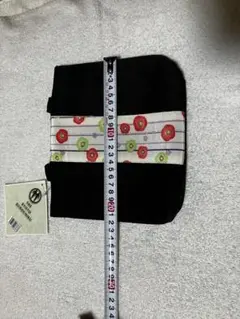 花柄帯付き黒トートバッグ