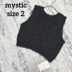 【ミスティック】新品 ニットベスト 黒 ショート丈 ラメ M Vネック 女っぽ