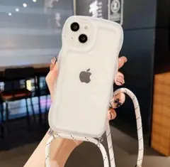 【人気商品】iPhone15　スマホケース　シリコン　カバー　白　波型アイフォン