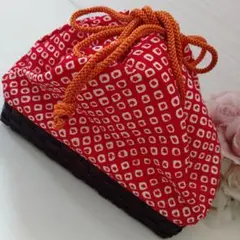 和装　浴衣　巾着　かご　バッグ　赤　レトロす