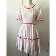 アンティーク　ワンピース　パフスリーブ　ドット　レース　水玉模様　ヴィンテージ