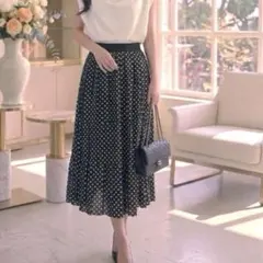 エポカ＊張り感シアー ドット柄 プリーツスカート ウエストゴムのサムネイル