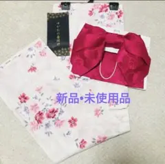 お値下げ★白地 花柄 赤帯　浴衣・帯セット