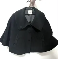 フラットカラー ケープ ポンチョ ブラック 黒 リボン付き