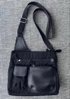 【vintage❗️】90s レザー×ナイロン ショルダーバッグ ブラック 無地