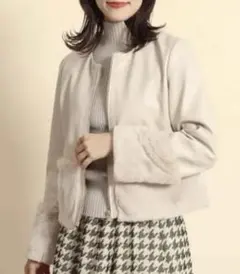 美品❗️FENNEL フェイクレザーノーカラー フリースジャケット M ベージュ