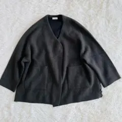 21aw ボールジィ ダブルフェイスフォックス　Vネックカーディガン　グリーン