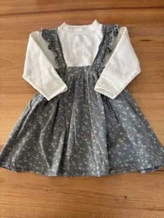 ペアマノン　裏起毛　肩フリル　ウエスト切り替えドッキングワンピース