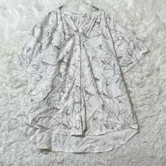グローバルワーク さらさらリラックス ブラウス M ホワイト 花柄 フェミニン