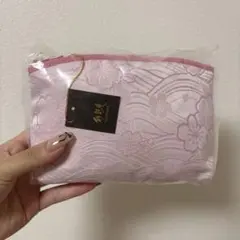 ピンク花柄刺繍ポーチ