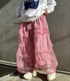 チャオパニック　タックラメチュールボリュームスカート　ピンク