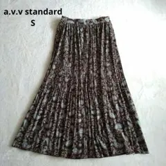 a.v.v standard ペイズリー 総柄 プリーツスカート Wゴム 茶 S