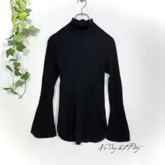 マメ クロゴウチ×ユニクロ リブニット ハイネックフレアスリーブ ブラック S