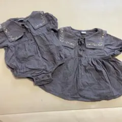 姉妹コーデ　お揃い　tete a tete グレー 花柄刺繍70 95