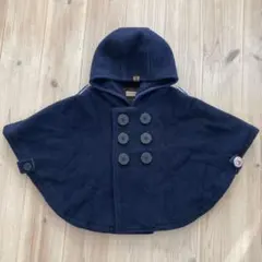 ネイビー フード付きベビーポンチョ 70-90cm ミキハウス　ダブルビー