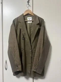 ブラウン チェック柄 ダブルブレスト テーラードジャケット セットアップ