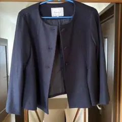 ノーカラーウール混合ジャケット ネイビー