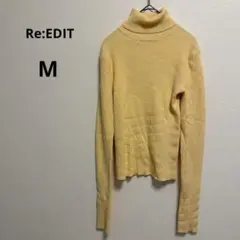 リエディ タートルネック長袖リブニット イエロー M クロップド丈 シンプル 秋