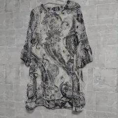 ペイズリー柄 五分袖トップス、チュニック