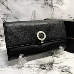 ブルガリ　ロゴクリップ　3つ折財布　ブラック×ブルー　バイカラー