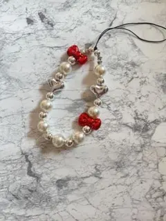 ビーズストラップ スマホストラップ 携帯ストラップ レオパード リボン