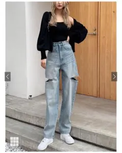 GRL スリットデニムワイドパンツ cu420 Sサイズ