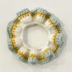 イエロー×グリーン シュシュ ハンドメイド 毛糸 かぎ針編み 編み物