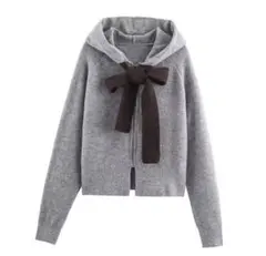 【早い者勝ち】フード付きニットカーディガン/ダークグレー/S、M/ ZARA風