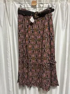 ZARA新品タグ付 花柄ロングスカート ベルト付き