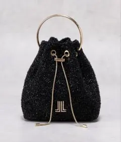 【美品】ランバンオンブルー エタンセルドローストリングショルダーバッグ 黒