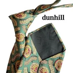 dunhill ダンヒル　緑　グリーン系　ゴールド　花柄　幾何学模様 ネクタイのサムネイル