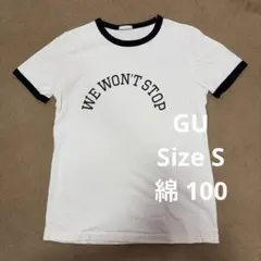 GU gu ジーユーWE WON'T STOP ロゴリンガーTシャツ ホワイトSのサムネイル