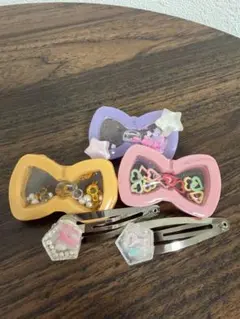 カラフルリボン型ヘアゴムとヘアピンのセット