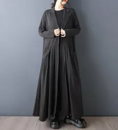 ロング シャツワンピース おしゃれ スーツカラー カジュアル 着痩せ 無地