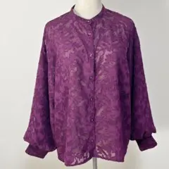 Meridian 総柄 長袖 シアーシャツ パープル Mサイズ