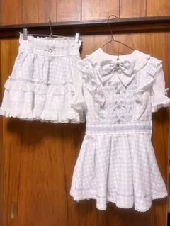 リズリサ LIZLISA ギンガムツイードチェックセットアップ 水色