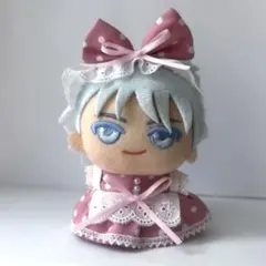 10cm〜12cm ぬい服 メイド服　ワンピ＆ヘッドドレス ピンク水玉 自立可能