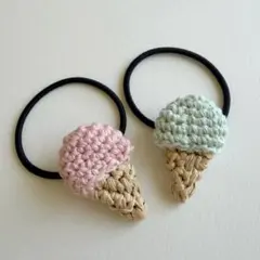 コットンアイスのヘアゴム2個セット ピンクと水色