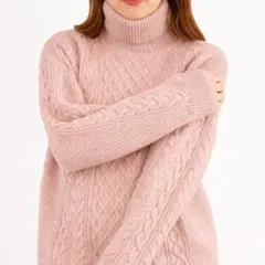 ケーブル編み タートルネック ニット ピンクニット メンズ レディース L