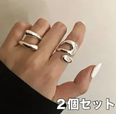 シルバー リング 2個セット フリーサイズ 韓国 ユニセックス シンプル