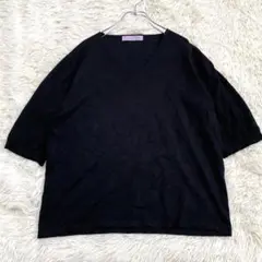 1489 美品✨五分袖ニットカットソー 黒 XL 大きいサイズ 綺麗めカジュアル