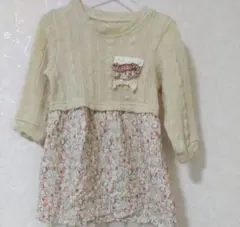 キムラタン ビケット 花柄ニット重ね着風ワンピース90 秋物