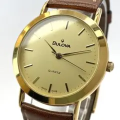 稼動品【美品 スイス製】BULOVA 音叉ロゴ ラウンド 腕時計 ゴールドのサムネイル
