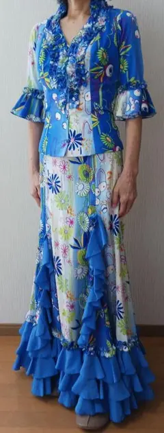 フラメンコドレス 青と白の水玉中古ハンドメイド - メルカリ