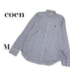 コーエン 総柄ストライプシャツ ドット柄 ブルー M コットン　カジュアル