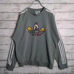 adidas トレフォイル総柄ロゴ 3ライン スウェット M 古着