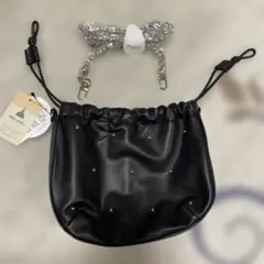 niko and... ブラック ショルダーバッグ　巾着　ビジュー付き　新品